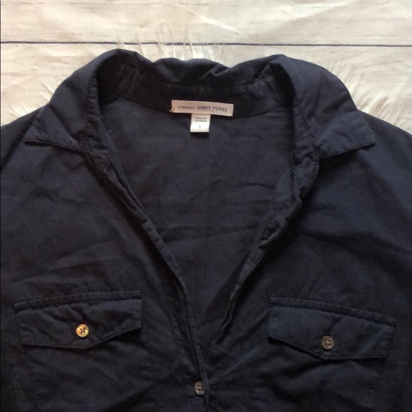James Perse Navy Slub Side Panel Button Down Shirt - Picture 4 of 8